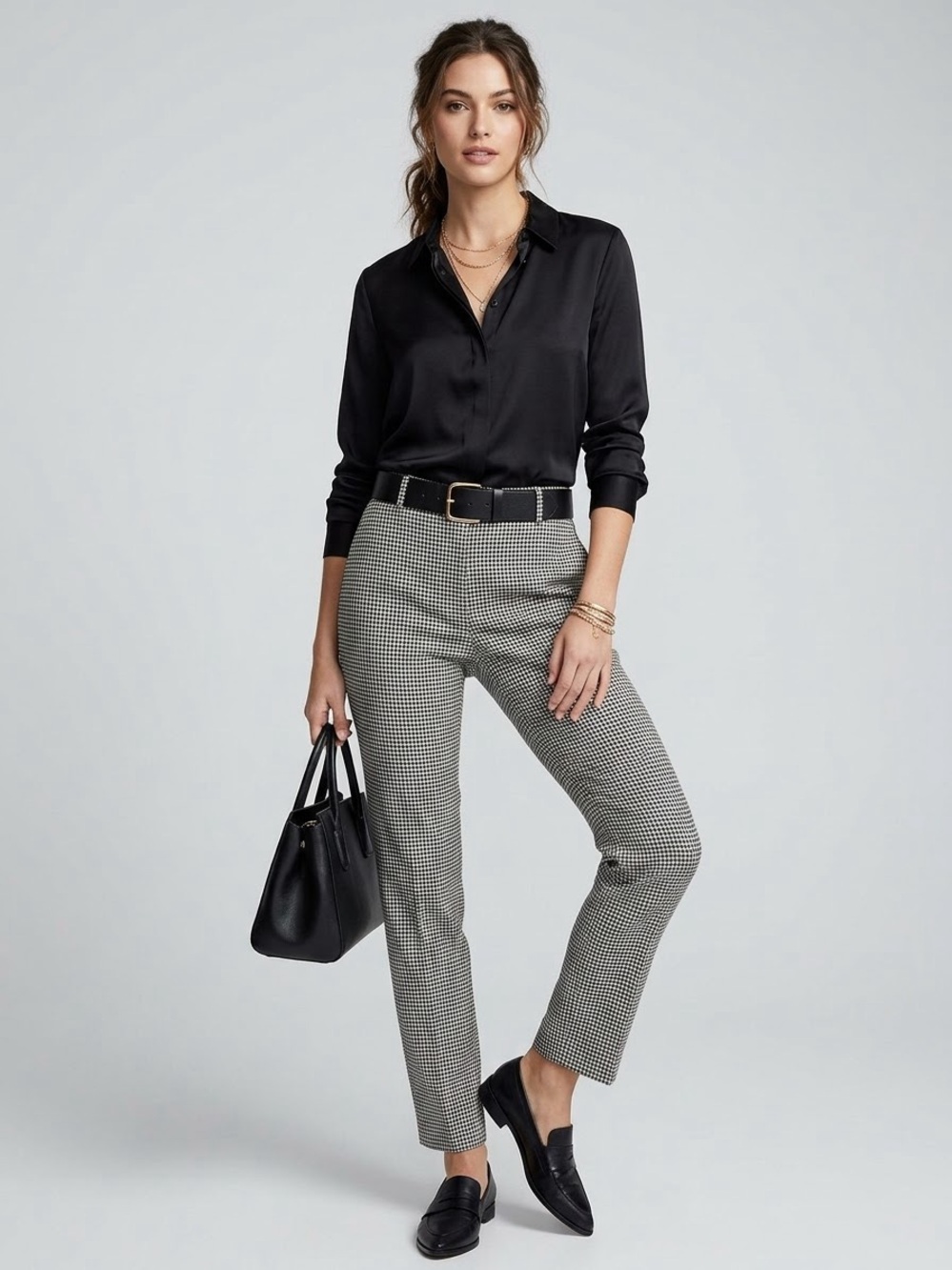 Rachel Zoe Houndstooth Straight Leg Pants Black White Ankle Office Trousers Sz 8